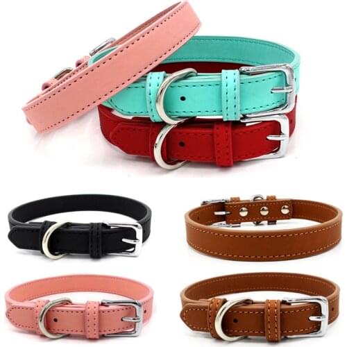 Soft Padded Puppy Dog Cat PU Leather Collar Adjustable Solid Pet Collars for Small Dogs Accessories para perro Mascotas Product