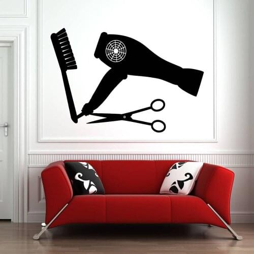 Hair Salon Wall Sticker Art Wall Decals Barber Shop Tools Hair Dryer Wall Vinyl Decor Pattern Self Adhesive Removable B238