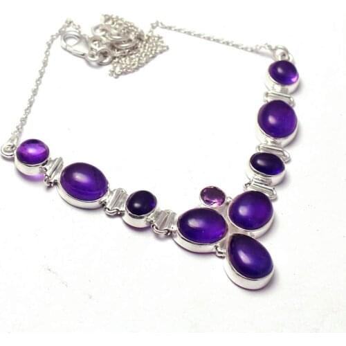 Genuine Amethyst Necklace 925 Sterling Silver, 48 cm, MHBNE0208