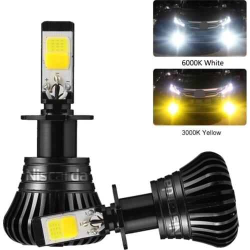 Niscarda 2X H1/H3/H4/H7/H8/H9/9005/9006/880 3000K Yellow 6000K White Fog Lights Bulbs Dual Color Lamps