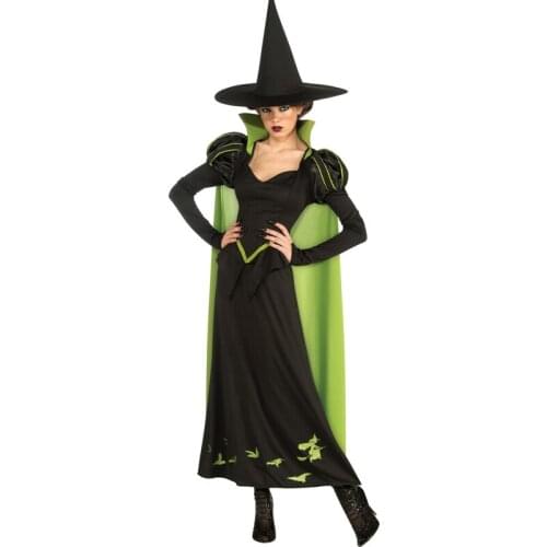 NEW Lady Evil Witch Costume Green Cloak Gothic Magic Enchantress Role Play Cosplay Fancy Party Dress Carnival Halloween