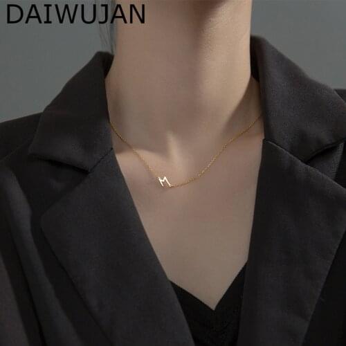 DAIWUJAN INS 925 Sterling Silver M Letter Necklaces Fresh Gold Color Choker Necklace For Women Party Birthday Jewelry 2021
