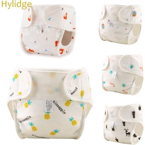 Hylidge White Printed Baby Washable Diapers Toddler Waterproof Trainning Pants Soft Cotton Anti-leakage Reusable Nappies Panties