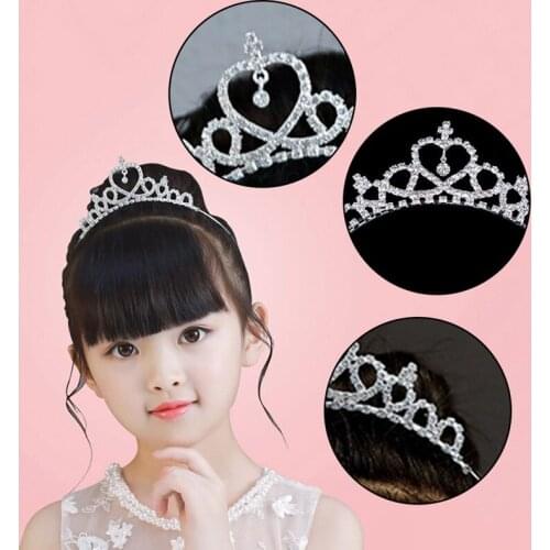 Childrens Headdress Princess Crown Headband Bridal Hair Accessories Baby Girls Heart-shaped Headband Crystal Tiara Hair Hoop