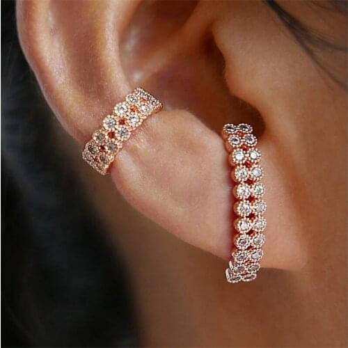2pcs/set Zircon Cuff Stud Earrings Set for Women New Fashion Rose Gold Color Earrings Wholesale Jewelry Female Bijoux