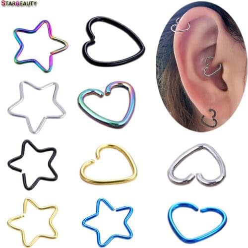 5 pcs/lot Star Heart Ear Tragus Piercing Helix Piercing Cartilage Earrings Pircing Fake Nose Ring Daith Piercing Oreja Jewelry