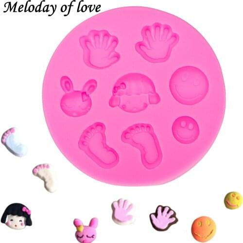 Hands feet girl face Rabbit smiley face DIY fondant cake decorating tools silicone mold for the baby shower favour gifts T0012