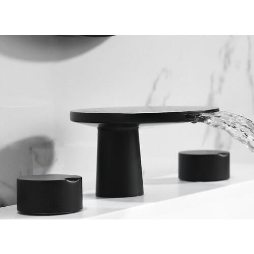 Bathtub Basin Faucet Matte Black Double Handle Bathroom Faucet Waterfall Install On Bathtub All Brass Cold and Hot Basin Tap