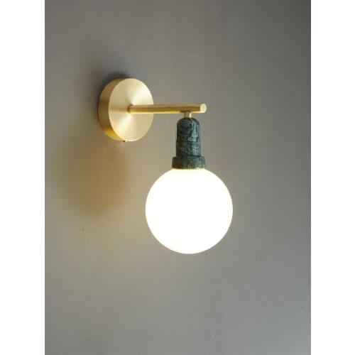 Nordic Led Copper Wall Lights Bedside White Glass Ball for Living room Corridor Balcony Marble Wall Sconces Indoor Home Lighting
