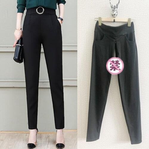 Outdoor Sex Pants Clothes Office Work Formal Pants Women High Waist Black Trousers Female Spring Autumn Sexy Erotic Costumes