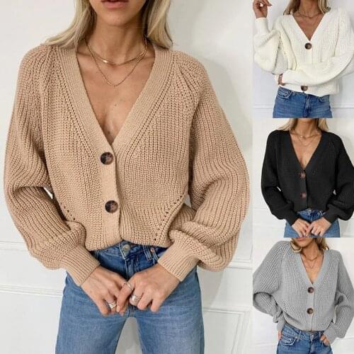 Knit Sweater Women Autumn 2021 Female Casual Long Sleeve Button Cardigan White Knitted Sweaters Femme Casual Loose Coat