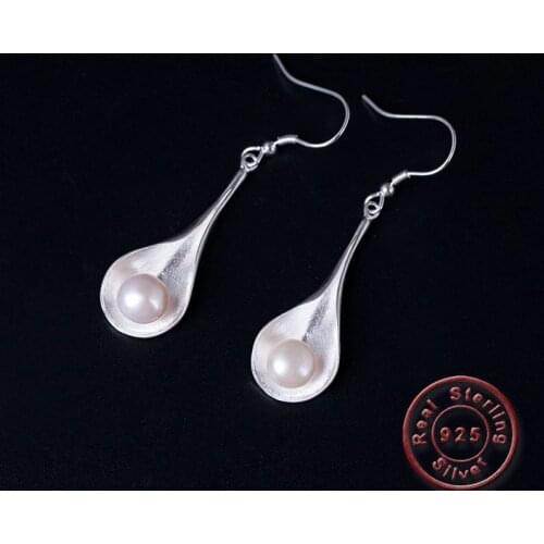 Amxiu Natural White Freshwater Pearl Earrings Handmade 925 Silver Piercings Jewelry Drop Earrings for Women Girls Max Brincos