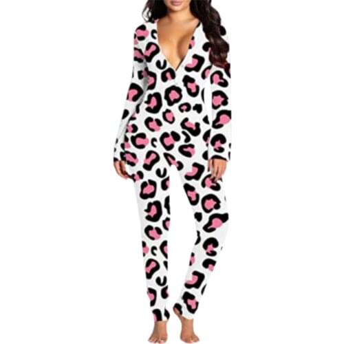 Women V Neck Jumpsuit Pyjamas Long Sleeve Button Sleepwear Womens V-neck Jumpsuit Long Sleeve Pajamas Functional Button Flip