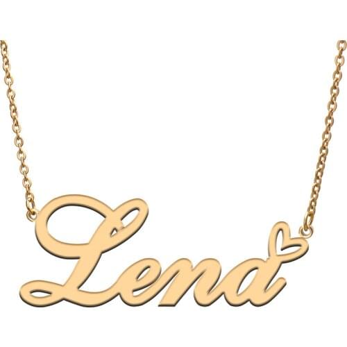 Love Heart Lena Name Necklace for Women Stainless Steel Gold & Silver Nameplate Pendant Femme Mother Child Girls Gift
