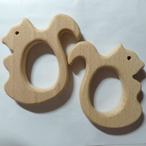 10PCS SQUIRREL Handmade Natural Newborn Beech Wooden Teether Holders Nursing Baby Teether