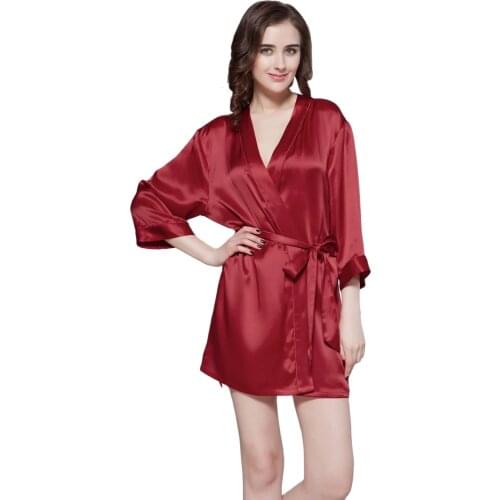19 Momme Mini Cut Silk Robe Dressing Gown Ladies Kimono Bathrobe Women Bridesmaid Robes Sexy Dressing Gowns