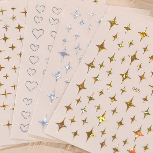 3D Nail Sticker Decals Self-adhesive Holographic Stars Design Stickers for Salon Manicure Geometric Heart Nail Art Decoration