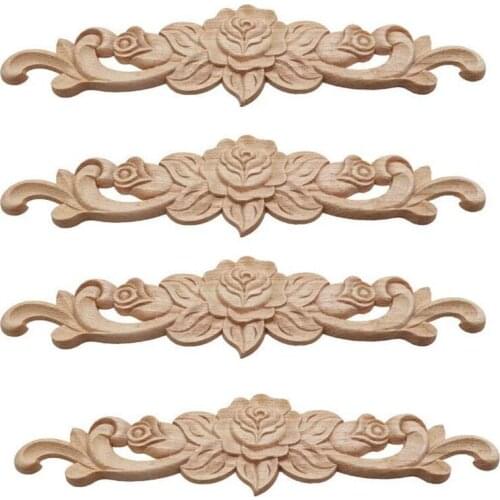 4Pcs Retro Wood Carved Decal Corner Applique Frame for Home Furniture Wall Cabinet Door Decorative Crafts 30X7cm