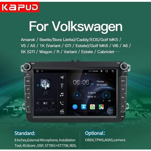 Kapud 8'' Android 10 Car Autoradio Radio Multimedia Player For VW/Volkswagen Skoda Seat Octavia Golf Touran Passat B6 Polo LADA