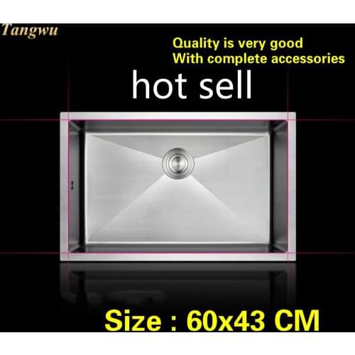 Free shipping Household kitchen manual sink single trough durable wash the dishes 304 stainless steel hot sell 60x43 CM