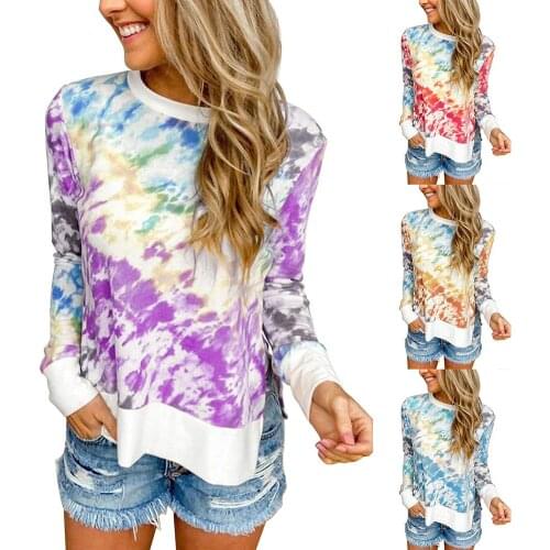 Blouses Woman Clothing Summer Casual Long Sleeve Tie Dye Slitting Irregular Hem Sports Blouse Sweatshirt 5XL