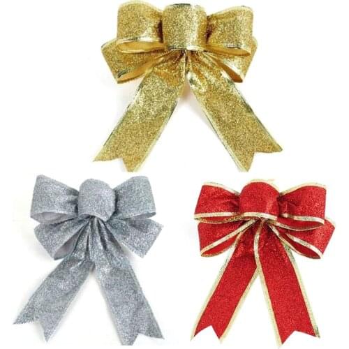 Large Bow Christmas Ornaments Tie Glitter Red Silver Gold Ribbon Bow Home Decoration Handmade{Ornament|Pendant