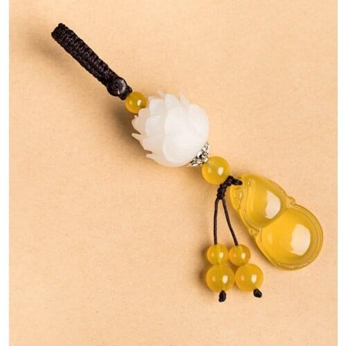 Handmade Carved Bodhi Lotus Flower Keychain For Women Men Vintage Jewelry Hanging Key Ring Simple Stone Gourd Car Key Chain