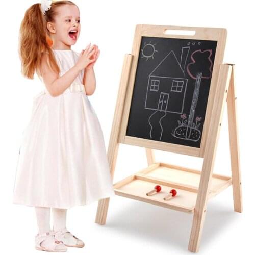 Kids Wooden Art Easel Adjustable Standing Easel Foldable Double Sided Whiteboard And Chalkboard Easel Perfect Educational Toy