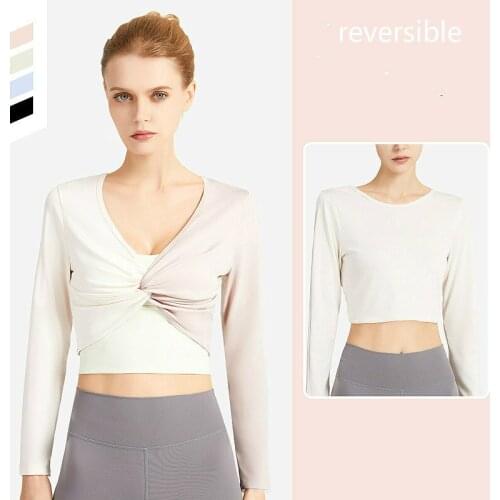 Reversible Long Sleeve Yoga Shirt Women Patchwork Breathable Sport Fitness Crop Top Female
