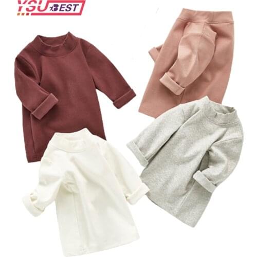 0-3Yrs Kids Clothes Boys T Shirt Solid T-shirt Autumn Girls Pure Cotton Tops for Girls Turtleneck T shirt Long Sleeve 4 Colors