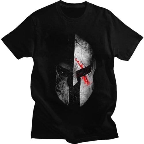 Mens Vintage Sparta Helmet Cool Molon Labe T Shirt Men Warrior Tee Tops Male Harajuku Spartan Trojan Helmet Laurels Tshirt Gift