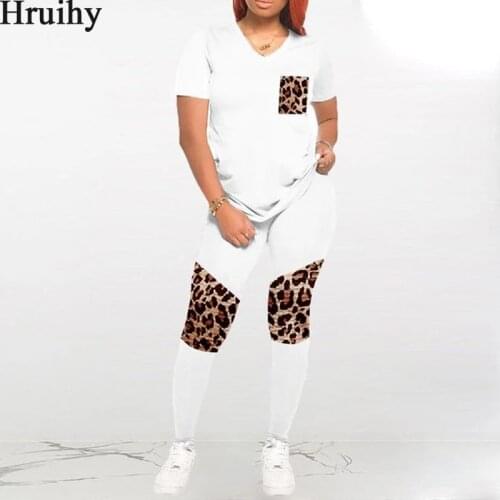 Track Suit Women V Neck Women Tops&Long Pants Leopard Patchwork 2 Peice Set Women Fitness Mountain Climbing Ladies Clothing
