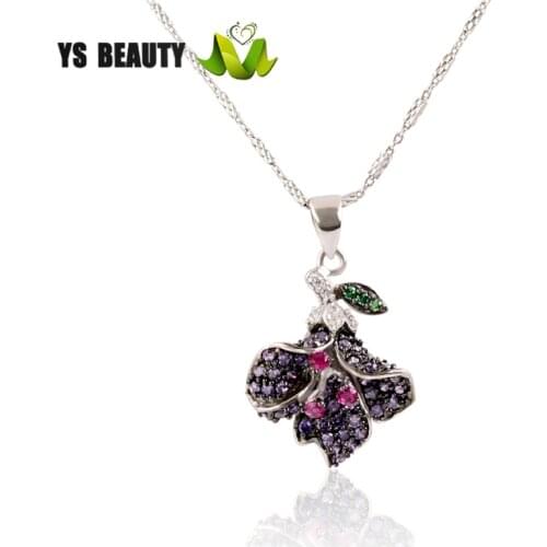 Flower type inlaid color gem pendant girl 925 sterling silver personality pendant suitable for workplace women dress collocation