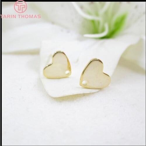 6PCS 8.5x9.5MM 24K Gold Color Plated Brass Heart Stud Earrings for DIY Jewelry Making Findings Accessories