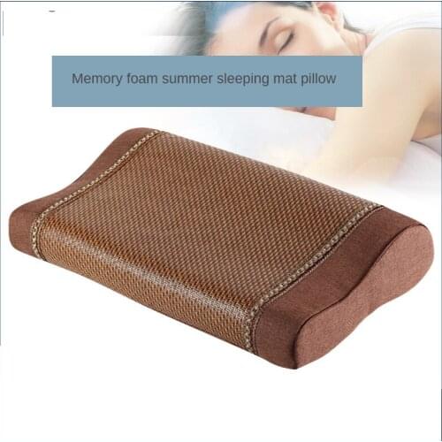 Summer Neck Pillow Mat Pillow Household Striped Rattan Mat Pillow Single Memory Pillow for Sleeping