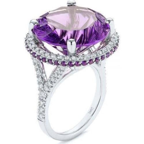 Ofertas European and American Trendy Inlaid Purple Zircon Crystal Zinc Alloy Metal Rings Jewelry for Women Party Wedding