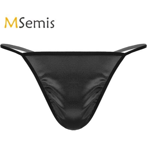 Lingerie Mens Sissy Panties Low Waist Open Butt T-back Satin Underwear Gay Homme Bulge Pouch G-string Thongs Briefs Underpants
