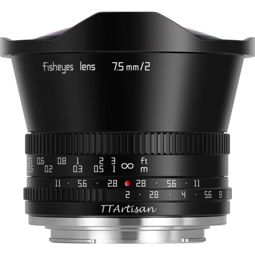 TTartisan 7.5mm F2.0 F2 Wide-Angle View Fisheye Lens for Sony E-Mount Fuji M4/3 Nikon Z-Mount Mirrorless Cameras A6600 X-T30 Z6
