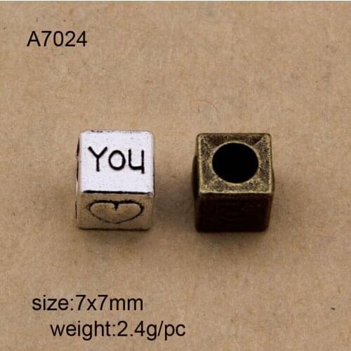 Wholesale (25 pieces/lot) 7*7mm Antique Silver / Antique Bronze Alloy Big Hole Beads Heart Square Beads Findings Fit charm
