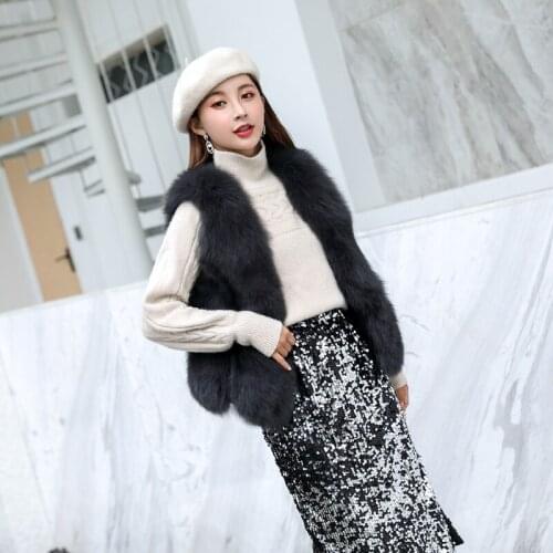 Autumn Winter Real Fox Fur Vest Coat Women Fashion Korean Elegant Sleeveless Short Vests Jacket Manteau Femme Hiver ZL641