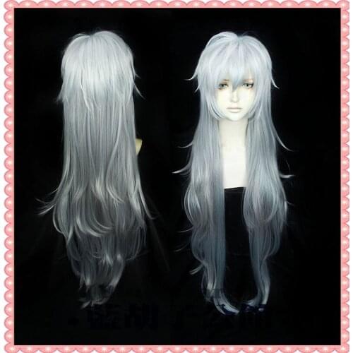 90cm Arknights Lappland Cosplay Wig High-temperature Fiber Synthetic Hair Sliver White Gradient Long Hair with Free Hair Net