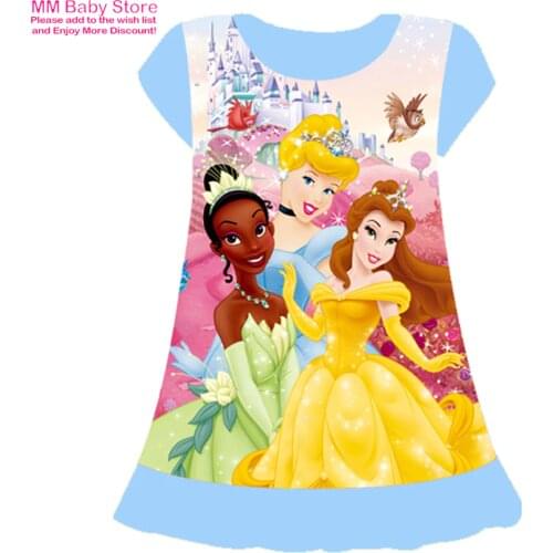 2-8Years Dress Summer Cartoon Anna Elsa Sleepwear Snow White Mermaid Girls Printing Nightgowns Children Party Dresses Pajamas Fo