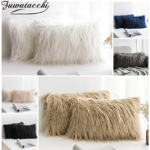 Fuwatacchi 2pcs/lot Plush Long Hairy Pillow Case Dark Blue Cushion Covers for Home Sofa Decorative Throw Pillowcases 30x50cm New