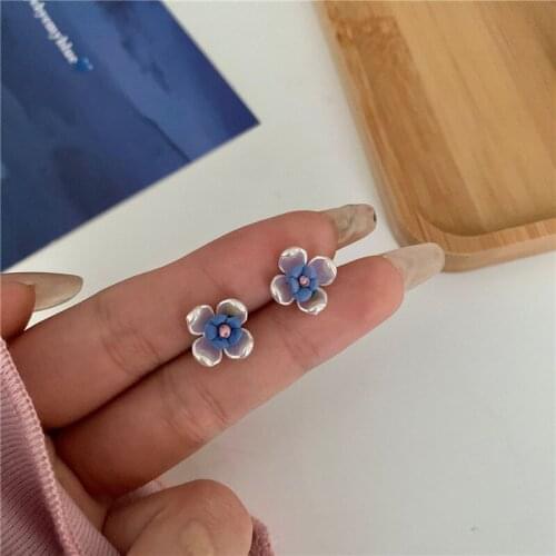 S925 Needle Flower Acrylic Stud Earrings Retro Simple Personality Korean Fashion Mori Ear Jewelry Accessories