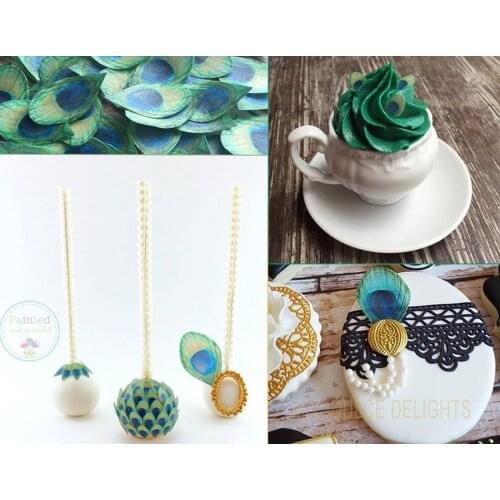 Edible paper Peacock feather Pre-Cut Wafer cake Toppers 300pcs/lot edible paper for wedding cupcake idea decorating tools