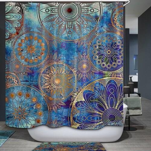Blue Purple Mandala Shower Curtain Tree of Life with Floral Style Mandala Spiritual Artwork Meditation Peace Spa Bathroom Decor
