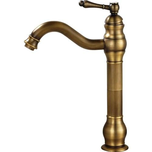 Single Hole Deck Mounted Bathroom Countertop Faucet One Handle Vessel Sink Mixing Tap Antique Brass