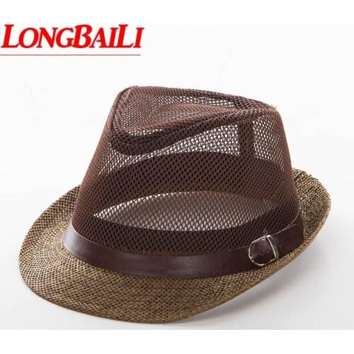 Cutout Straw Fedora Hat For Men Summer Sun Beach Caps Female Sunscreen Jazz Hat MEDS014