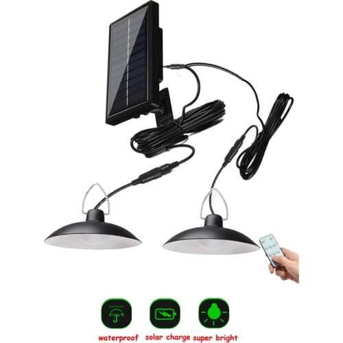Remote 30 led 2 head Retro Lampshade Solar Pendant Lamp Outdoor/Indoor 3M Cable Solar Powered Hanging Shed Lights for Sheds Yard