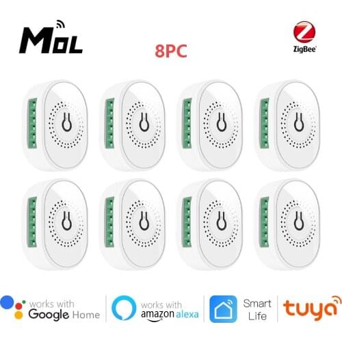 Tuya ZigBee 3.0 8pcs 16A Mini Smart Wifi DIY Switch Supports 2 Way Control, Smart Home Automation Module,Works with Alexa Google